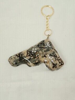 Upcycled Resin Bag Charm Handmade Gold Tone Hardware